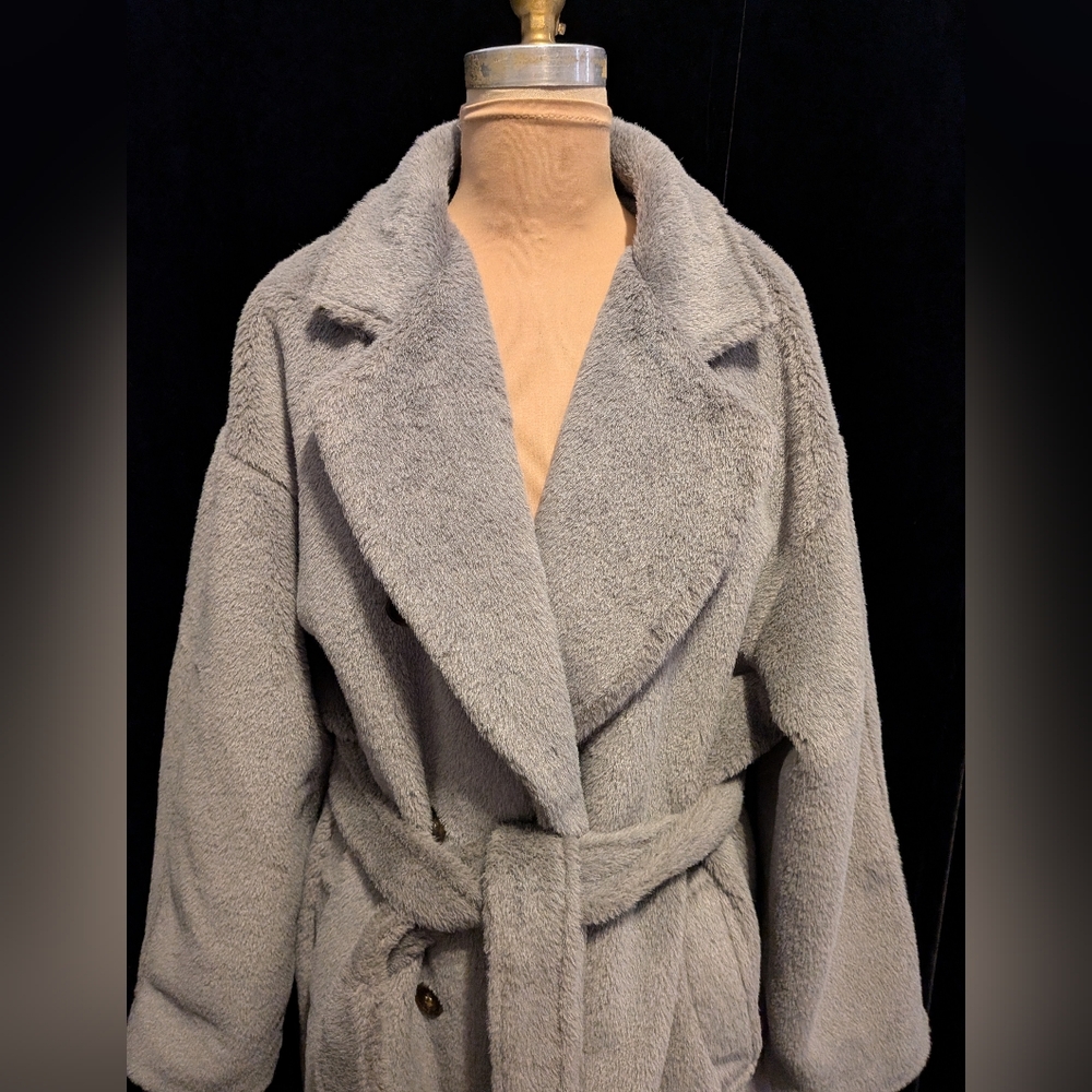 Women's Gray Belted Teddy Coat By COMMENSE Oversized L - Picture 4 of 15